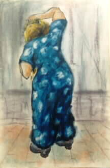 Joe Cauchi: woman in blue watercolor - (c) 2001